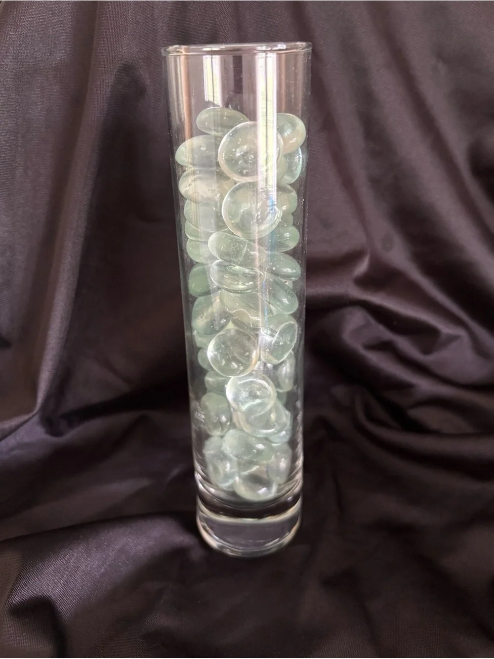 Small Glass Cylindrical Flower Vase w/Glass Beads
